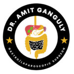 a logo of doctor with internal organs visible in center and a ring around it. Dr. Amit Ganguly is written on the ring with curvature of the ring.